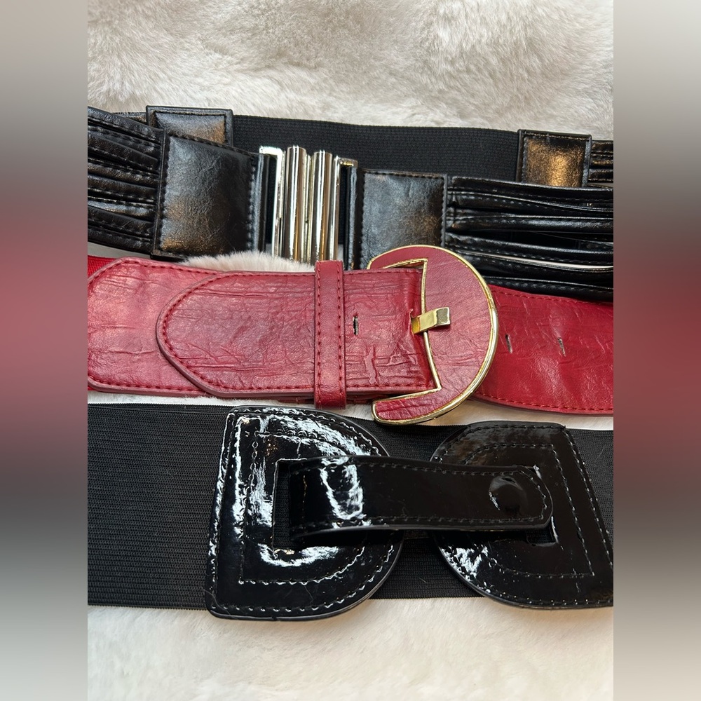 Stylish Vintage Black and Red Women's Belts Set